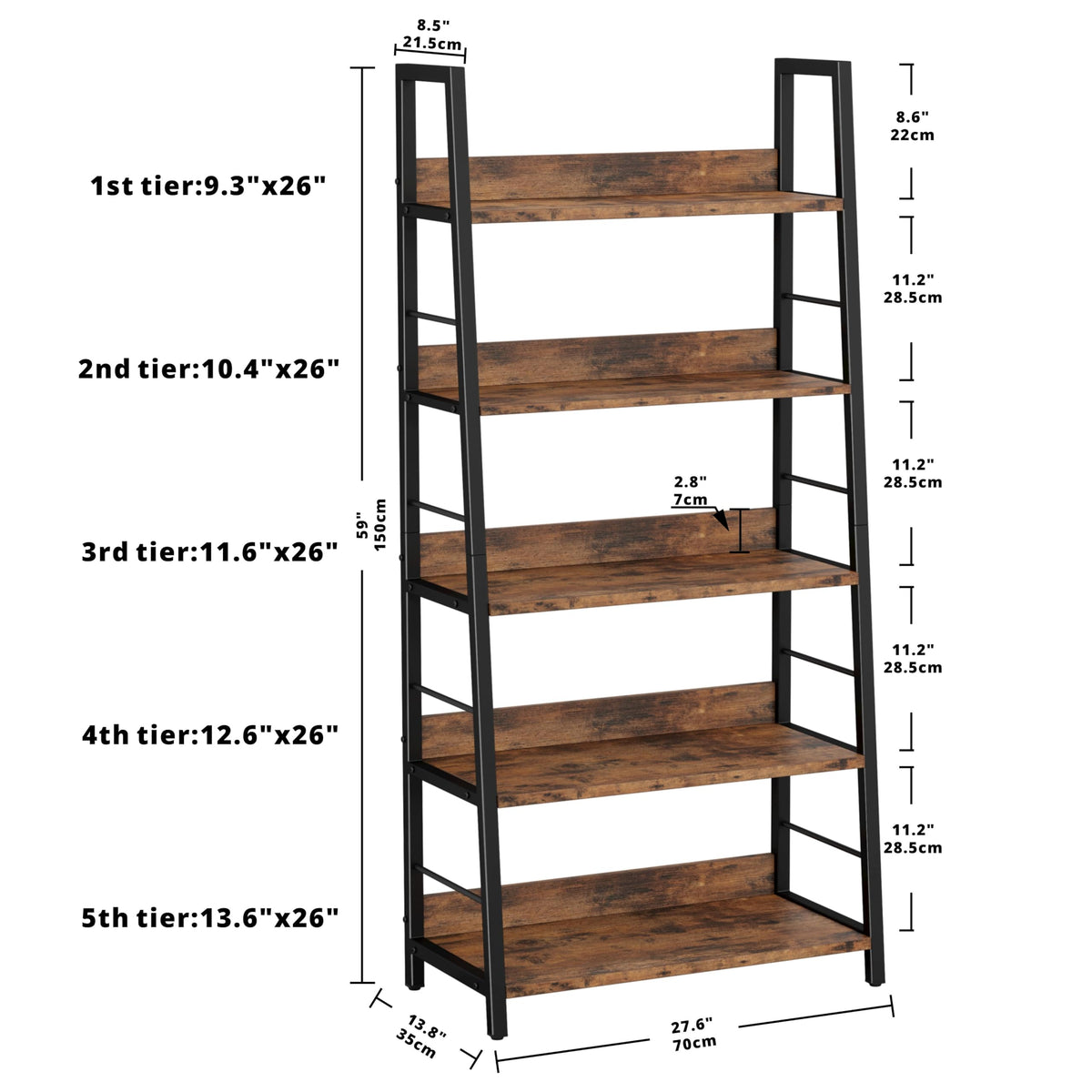 5 Tier Metal Frame Ladder Bookcase M943
