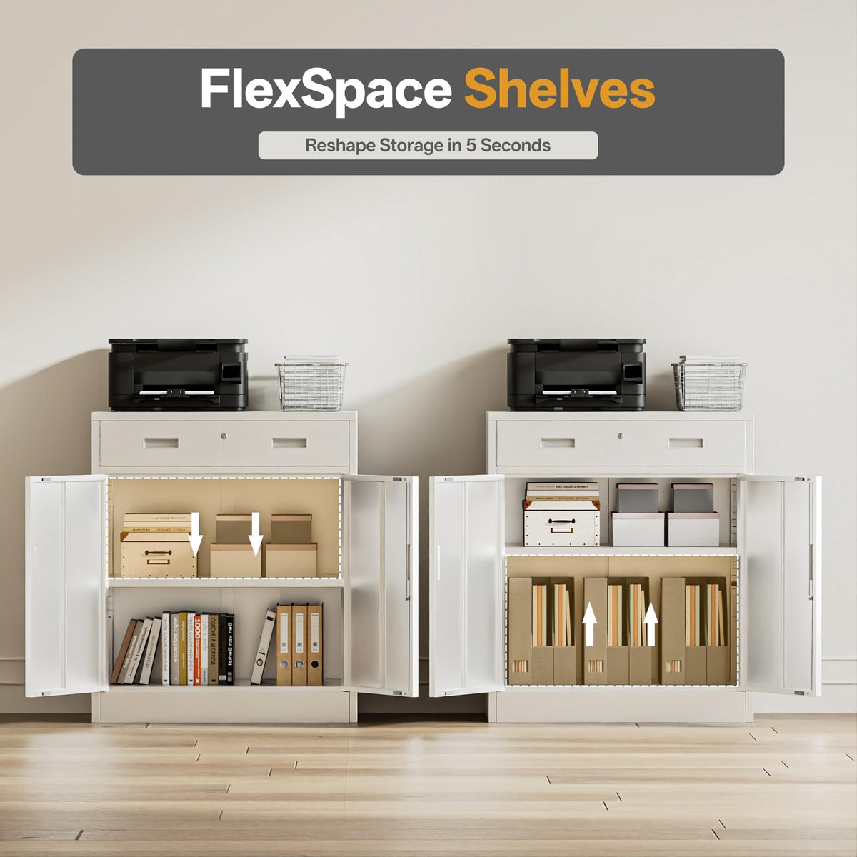 White Steel Lockable Storage Cabinet with Drawer and Adjustable Shelves Z6217