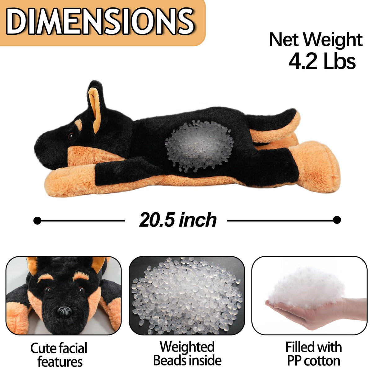 20" 4.1 lbs German Shepherd Plush Hugging Pillow G298394