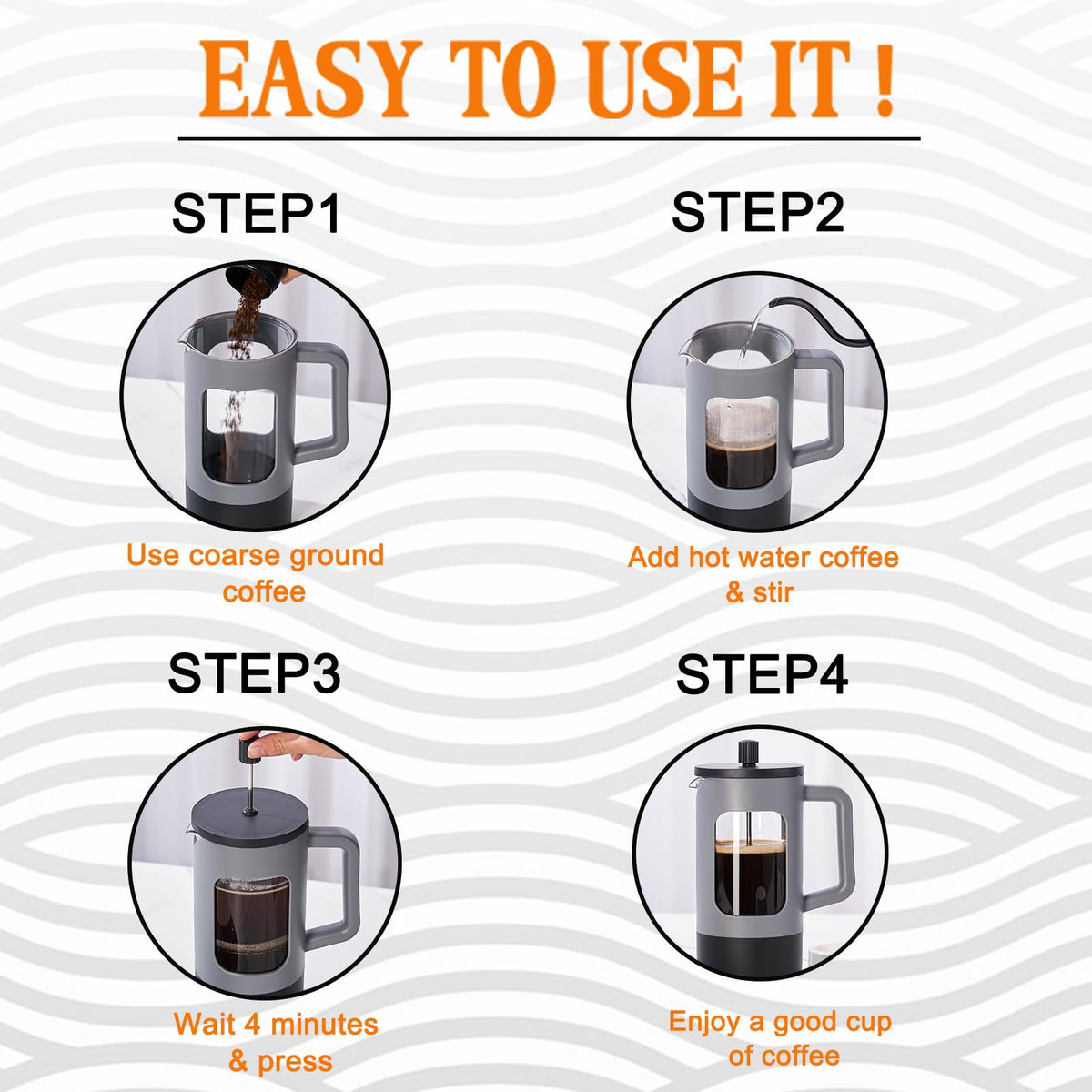 21 oz Heat-resistant Borosilicate Glass French Press Coffee Maker M5983