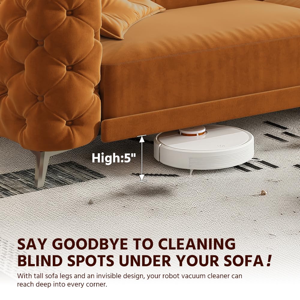 Orange Velvet Convertible Sleeper Sofa with Ottoman O38946