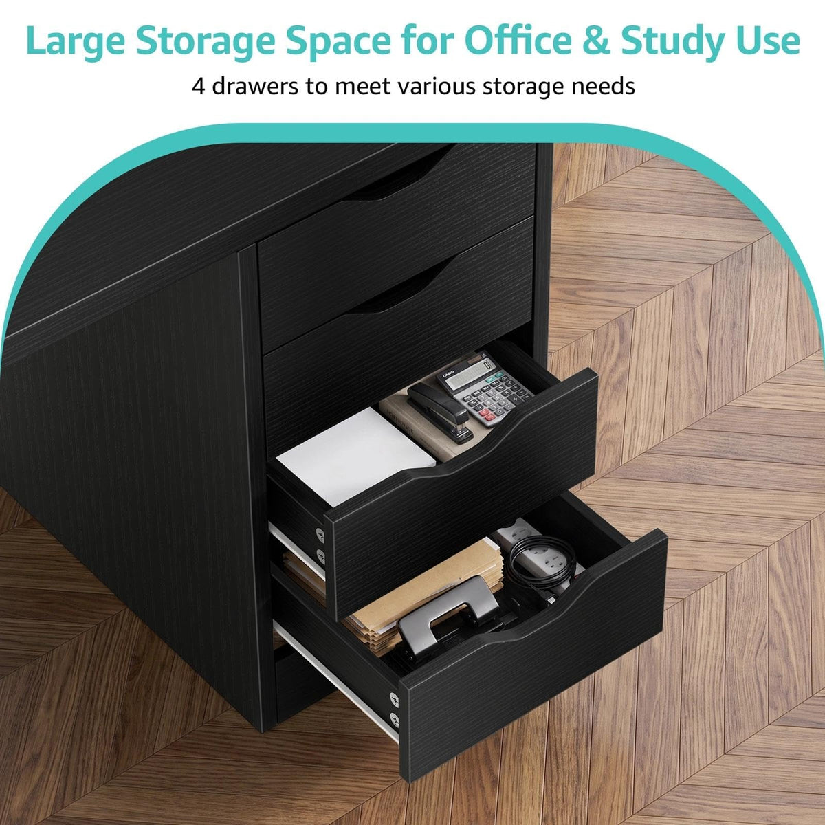Black Computer Desk with Drawers T203