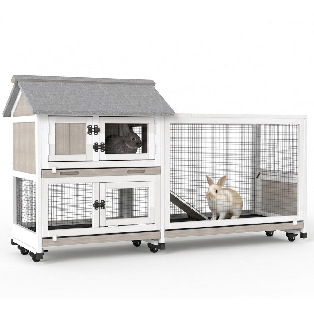 2-Story Wooden Rabbit Hutch with 3 Removable Trays K788719