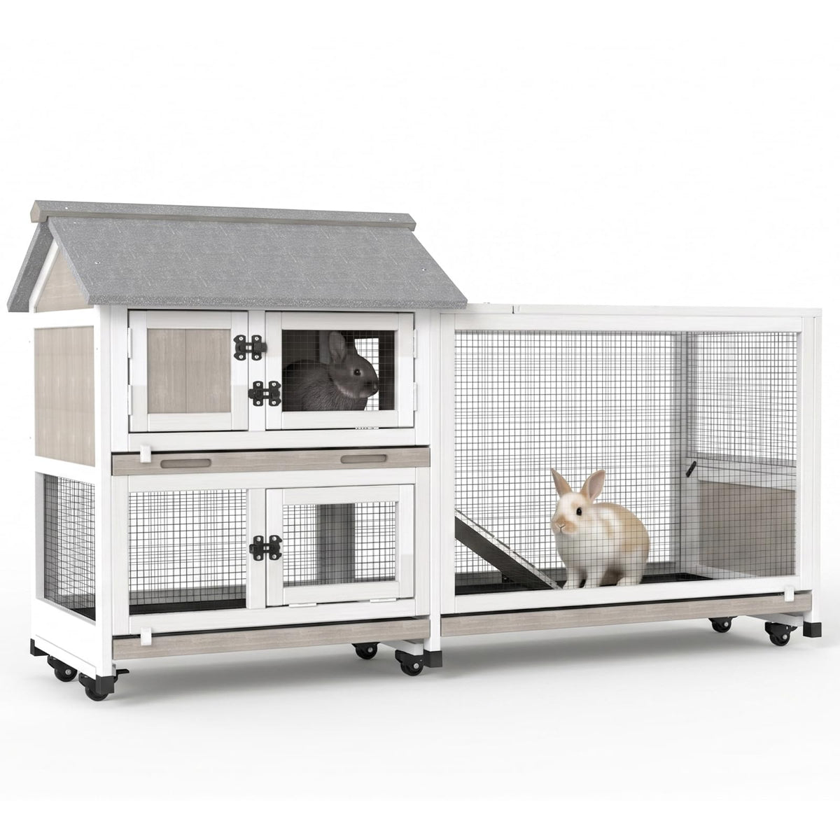 2-Story Wooden Rabbit Hutch with 3 Removable Trays K788719