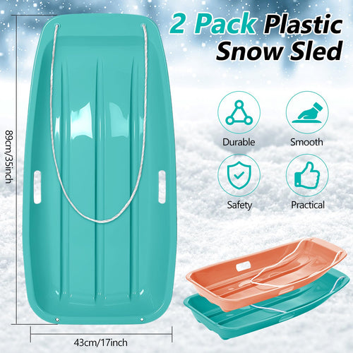 2 Pcs Plastic Snow Sled with Pull Rope and Handles W609