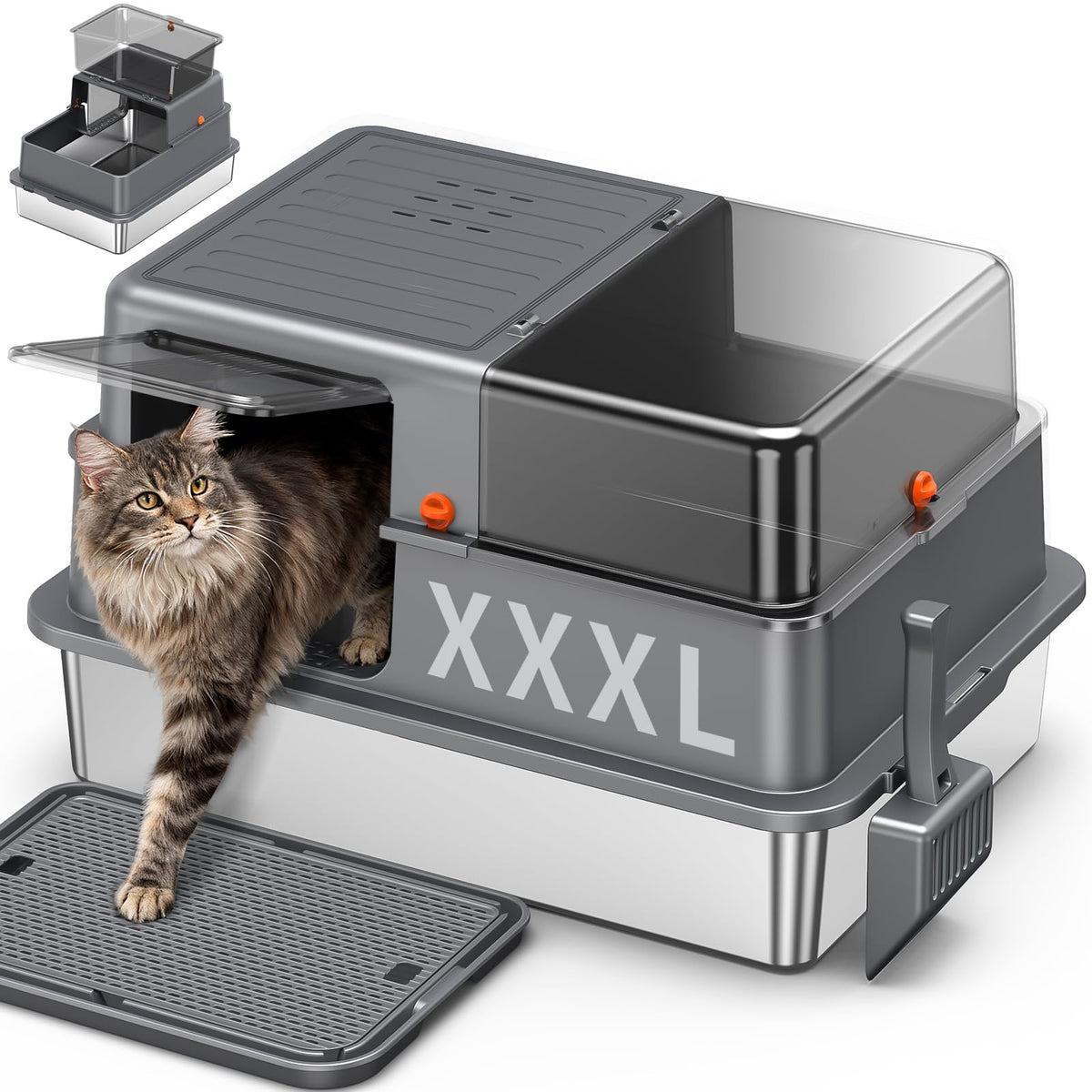 XXXL Stainless Steel Litter Box with Lid Z67053