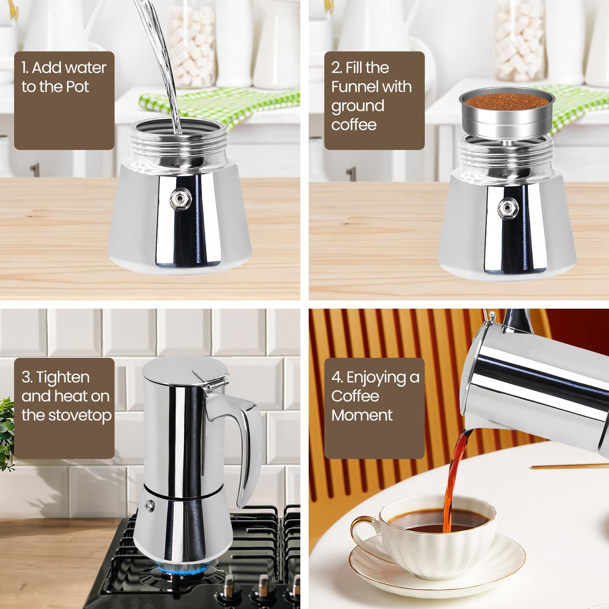 12 Cup 304 Stainless Steel Moka Pot D6236