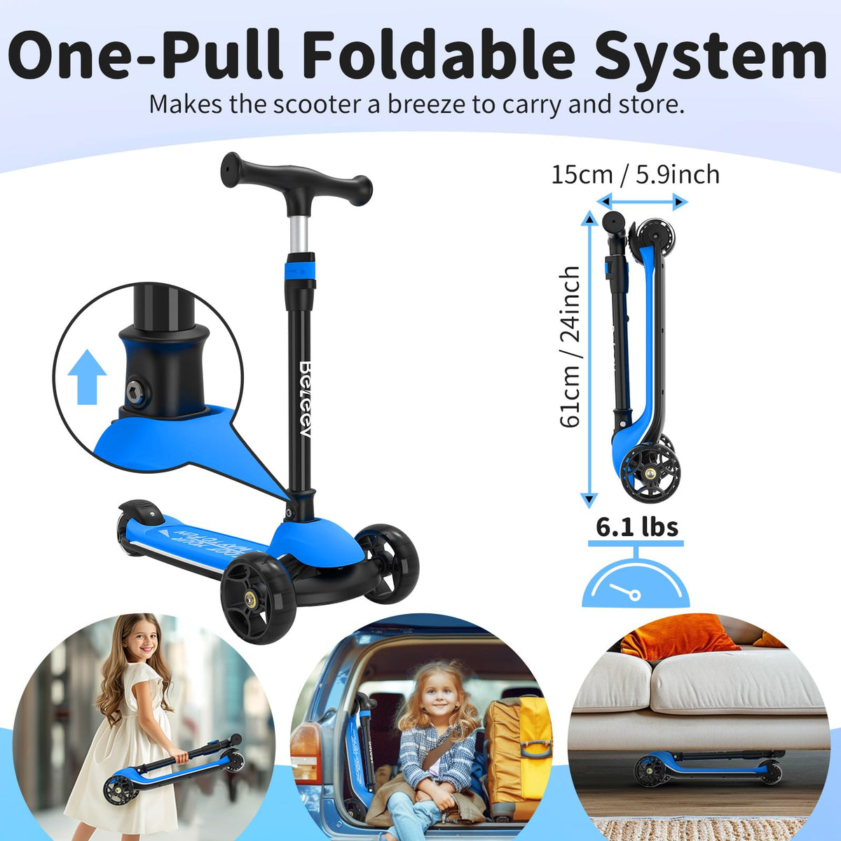 3 Wheel Folding Kids Scooter with LED Light-Up Wheels Z50159