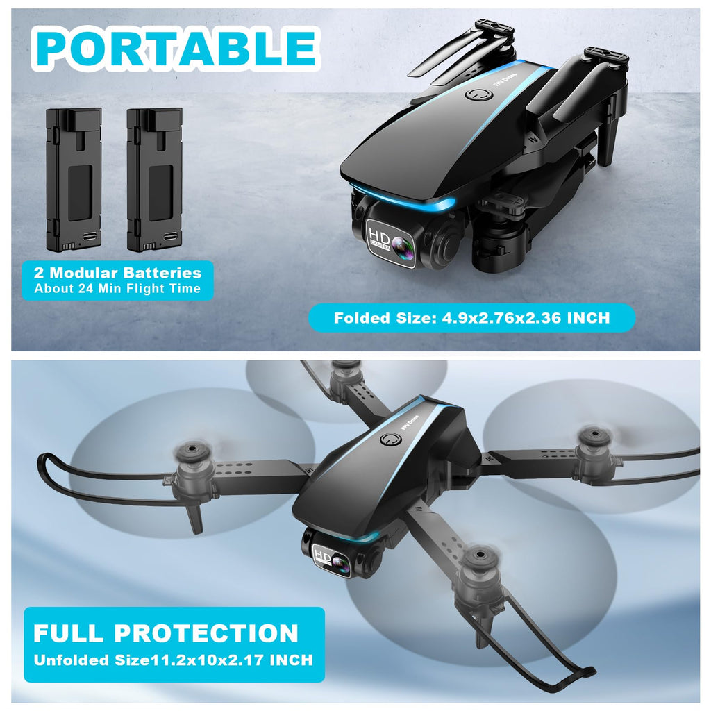 1080P HD Foldable Drone with Camera, 2 Batteries, Carrying Case K778184