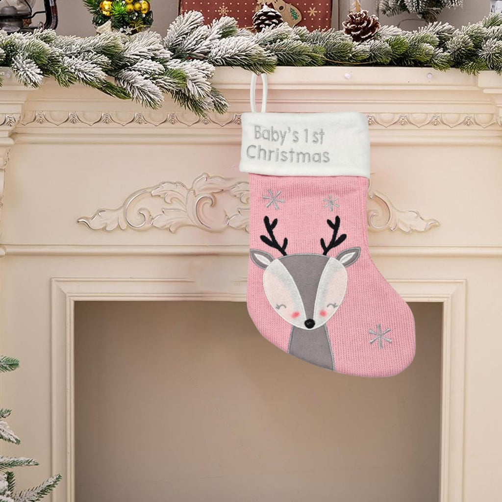 Pink Grey Christmas Stocking D4470