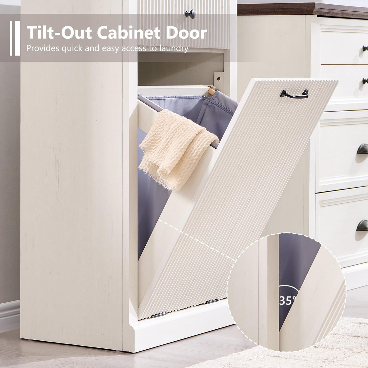 White Tilt Out Laundry Hamper Cabinet U281606