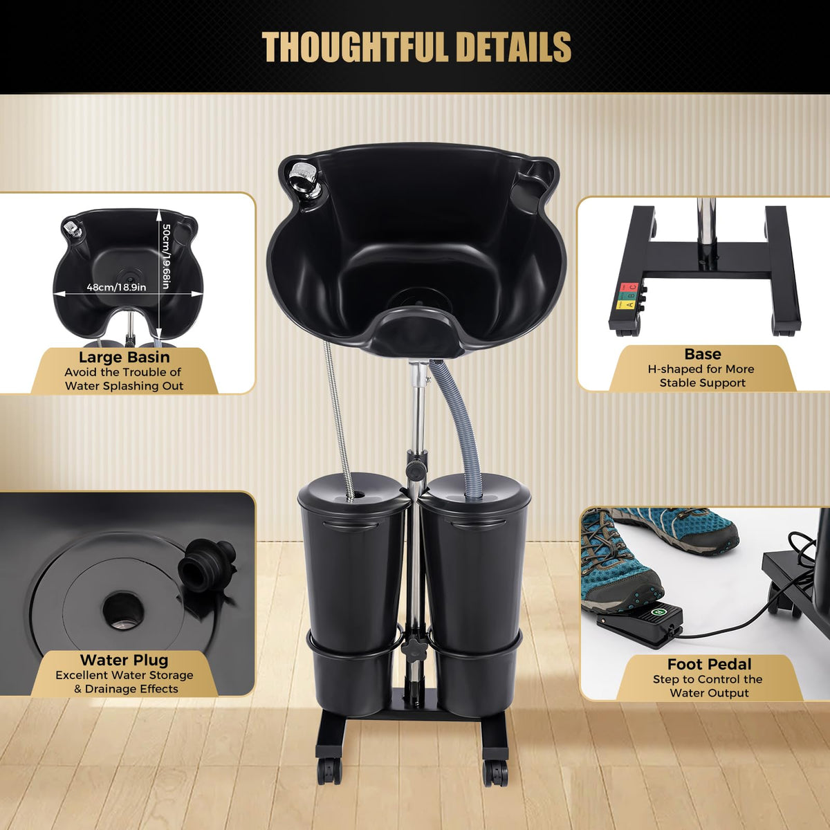 Portable Shampoo Bowl with Adjustable Height and Downspout Q447115