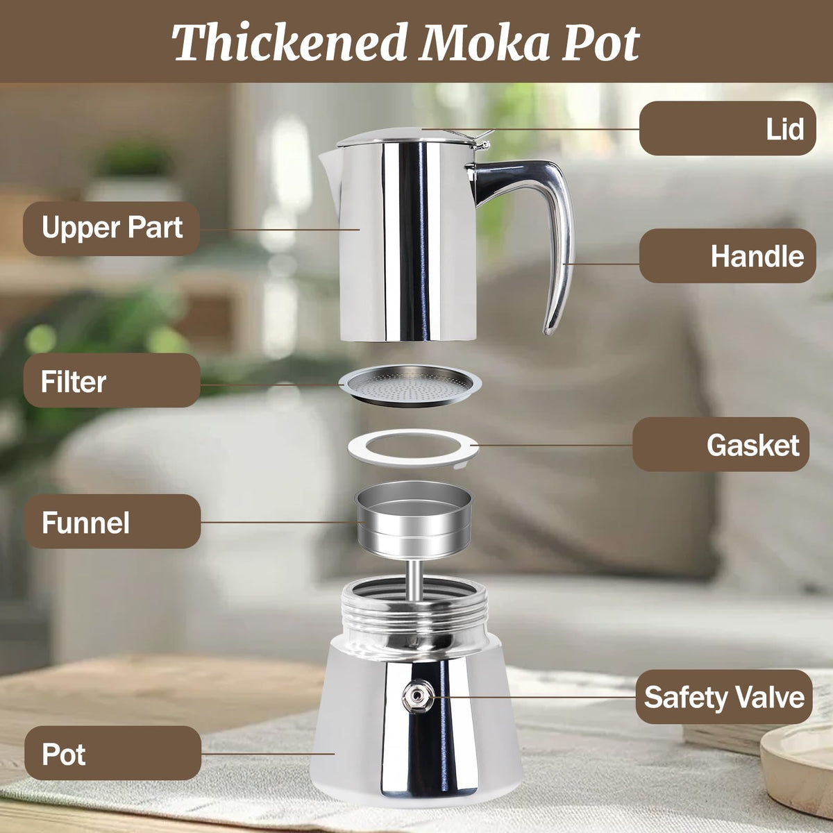 12 Cup 304 Stainless Steel Moka Pot D6236