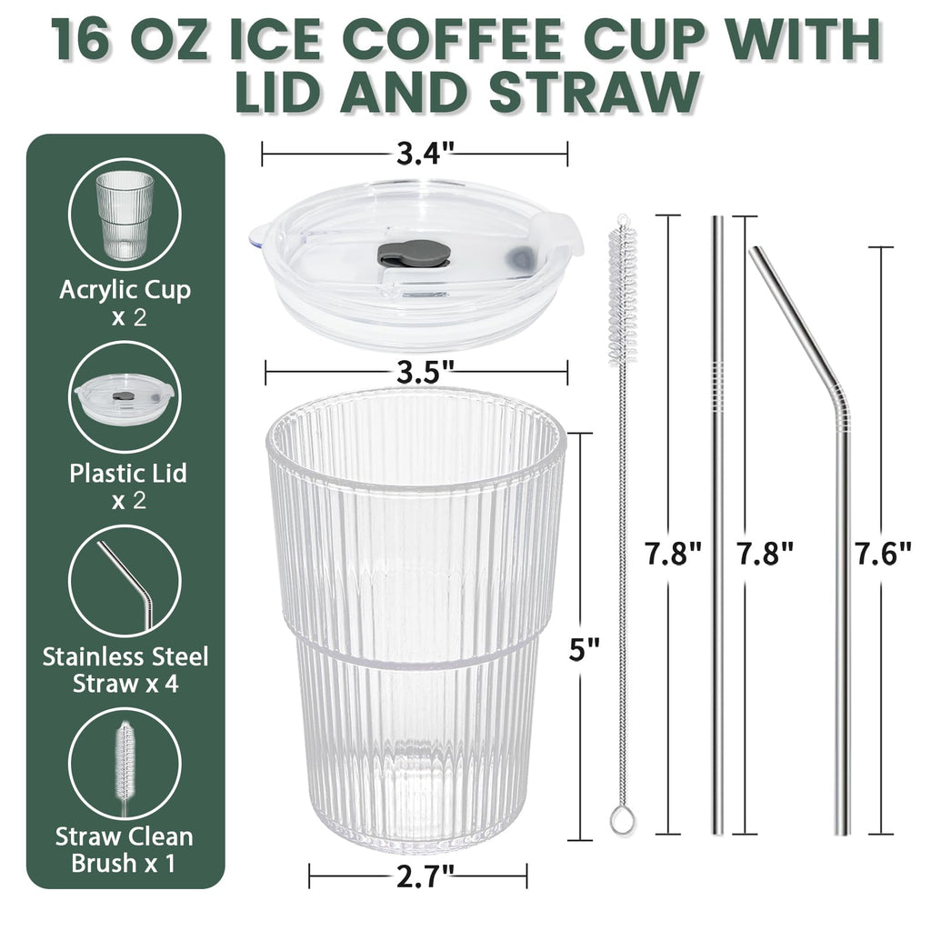16 OZ Clear Plastic Iced Coffee Cups with Lids and Straws 2 Pcs V421427