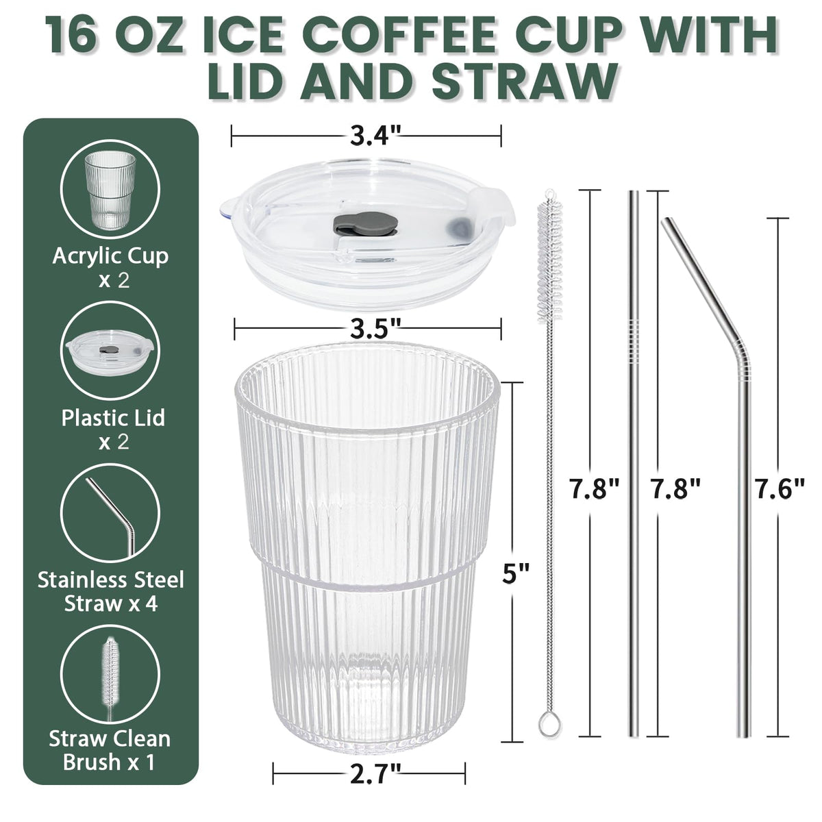 16 OZ Clear Plastic Iced Coffee Cups with Lids and Straws 2 Pcs V421427