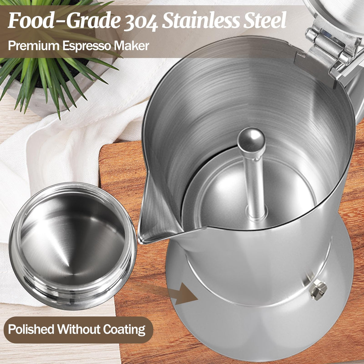 12 Cup 304 Stainless Steel Moka Pot D6236