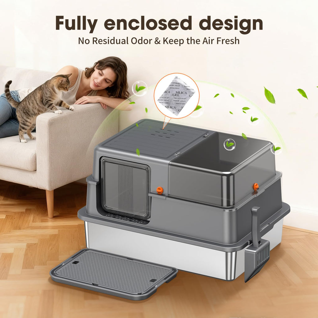XXXL Stainless Steel Litter Box with Lid Z67053