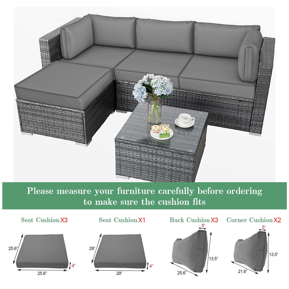 Waterproof Outdoor Couch Cushions 4 Seat Dark Grey C770