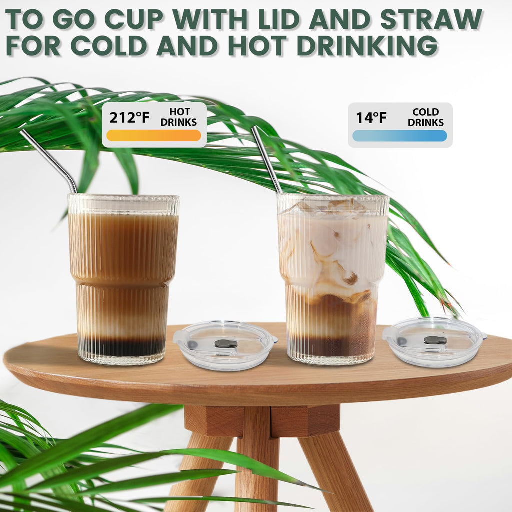 16 OZ Clear Plastic Iced Coffee Cups with Lids and Straws 2 Pcs V421427