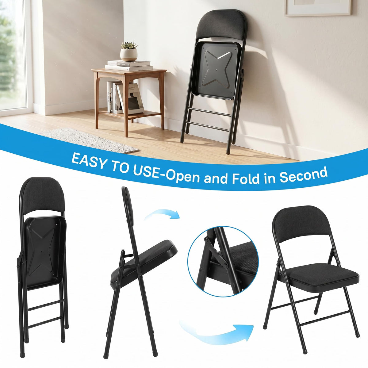 10 Pack Black Padded Folding Chairs O224