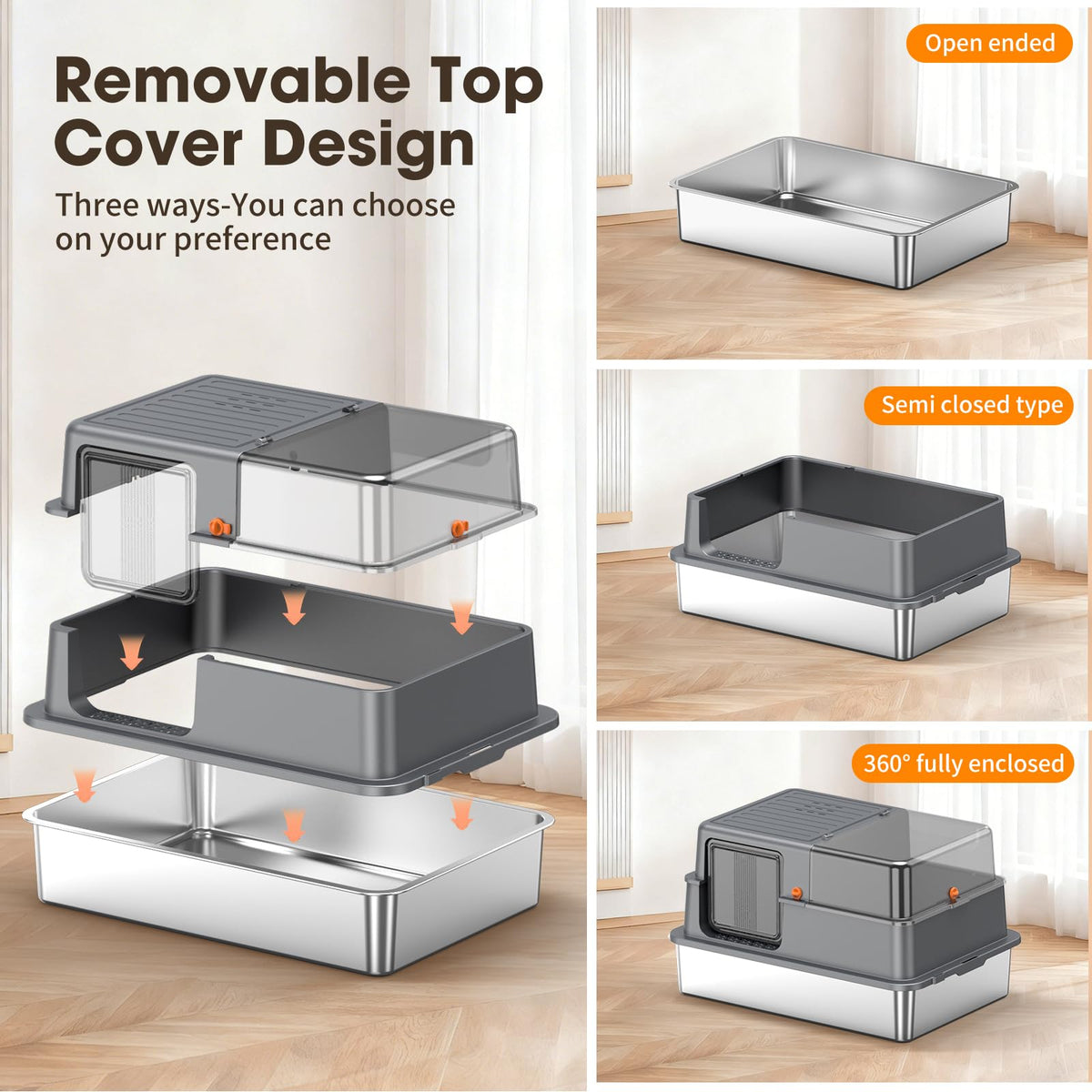 XXXL Stainless Steel Litter Box with Lid Z67053