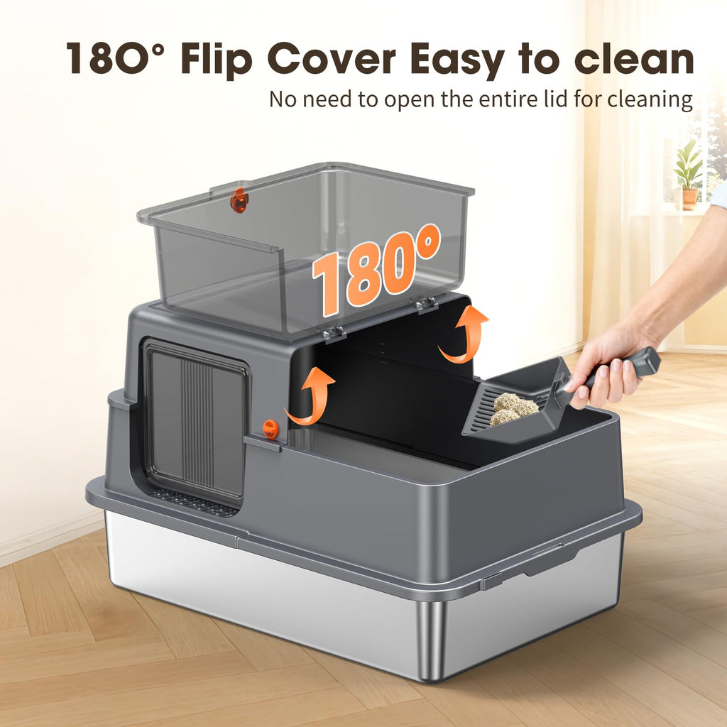 XXXL Stainless Steel Litter Box with Lid Z67053