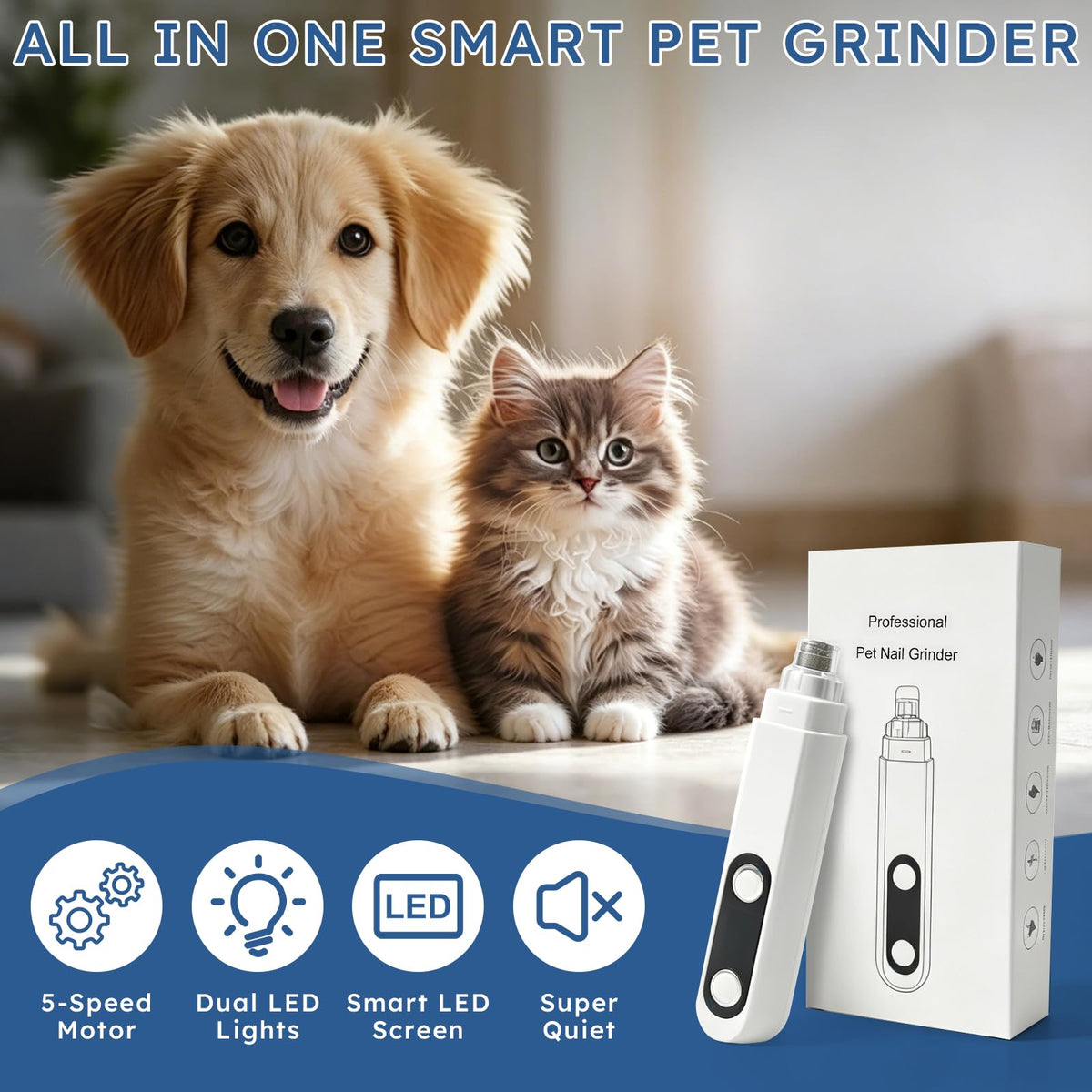 5-Speed Dog Nail Grinder with 2 LED Lights J22478