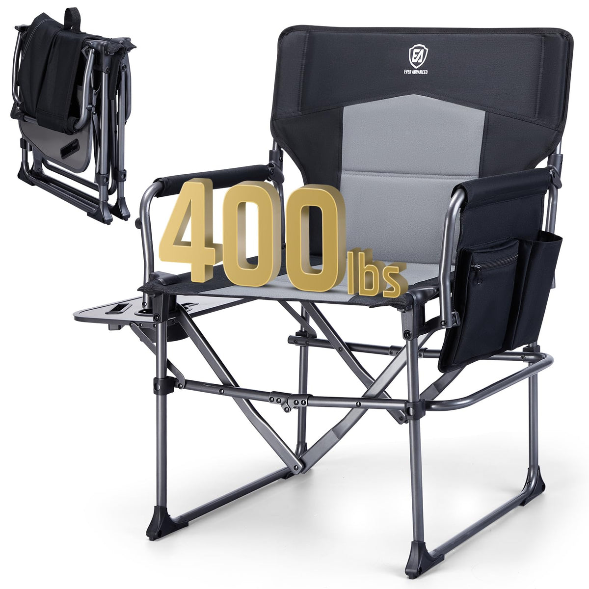 Portable Folding Camping Chair with Side Table, Black S163