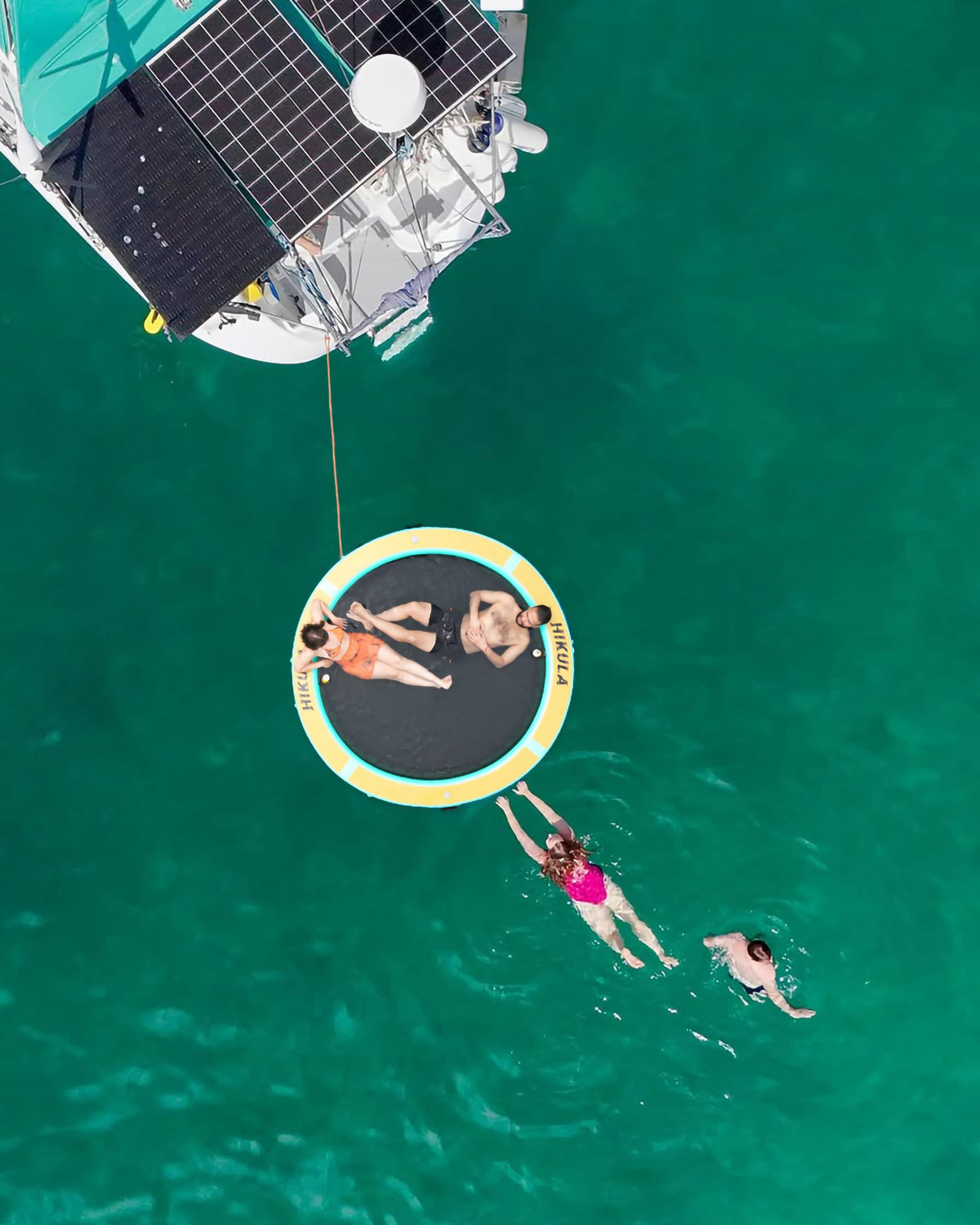 Inflatable Round Floating Ring Water Hammock Dock with Water Ladder and Cup Holder T715