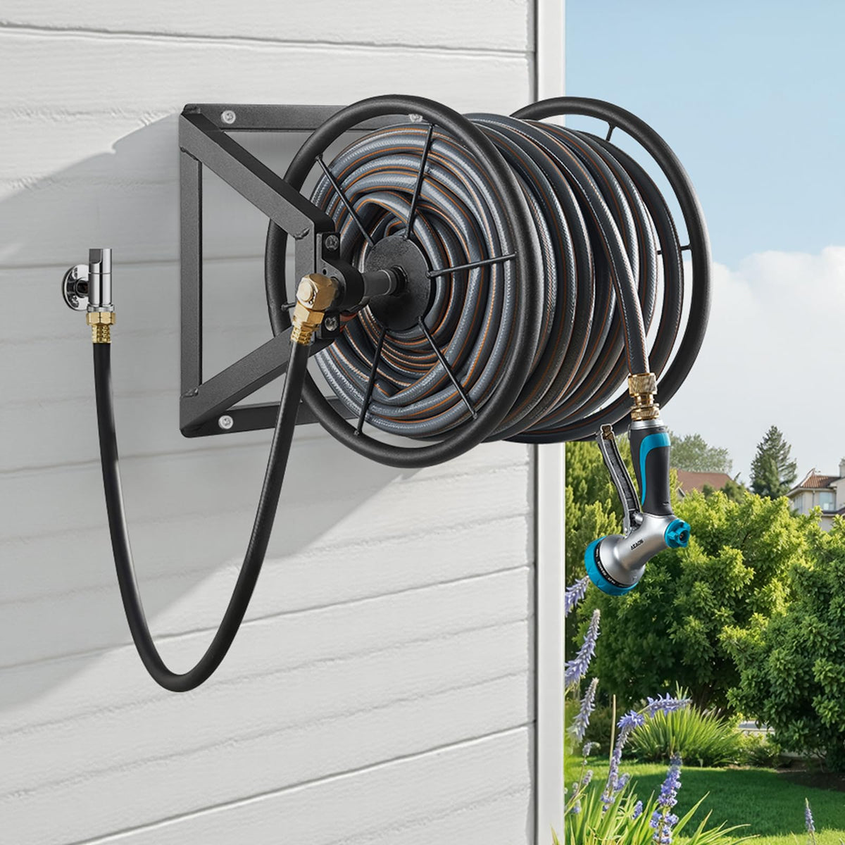 Wall Mounted Garden Hose Reel, Holds 200 ft 5/8-inch, Heavy-Duty Steel R890976