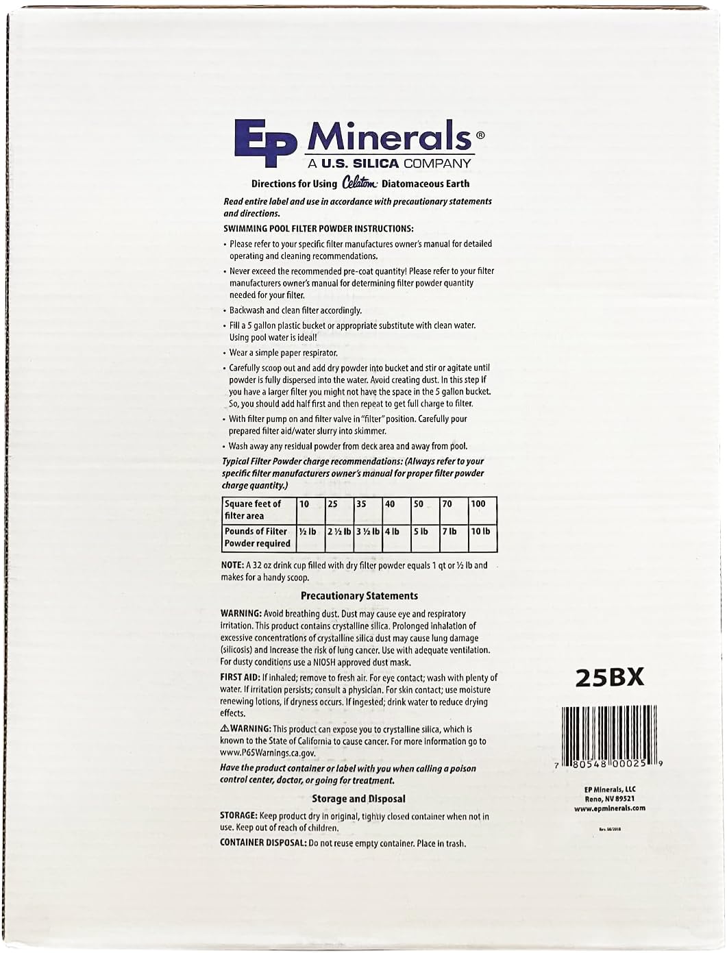 25LB Diatomaceous Earth Pool Filter Aid Q1899