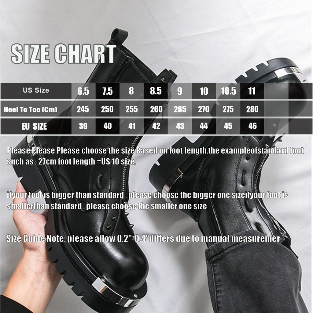 Men'S Leather Chunky Heel Motorcycle Boots With Front Zipper Round Toe Non-Slip Lug Sole Platform Ankle Boots T5547