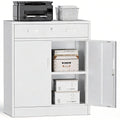 White Steel Lockable Storage Cabinet with Drawer and Adjustable Shelves Z6217