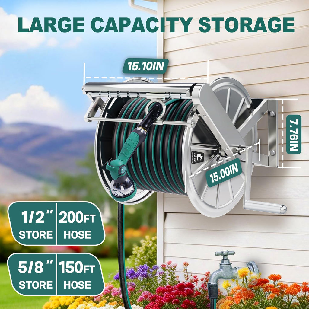 Stainless Steel Wall Mount Garden Hose Reel M1497