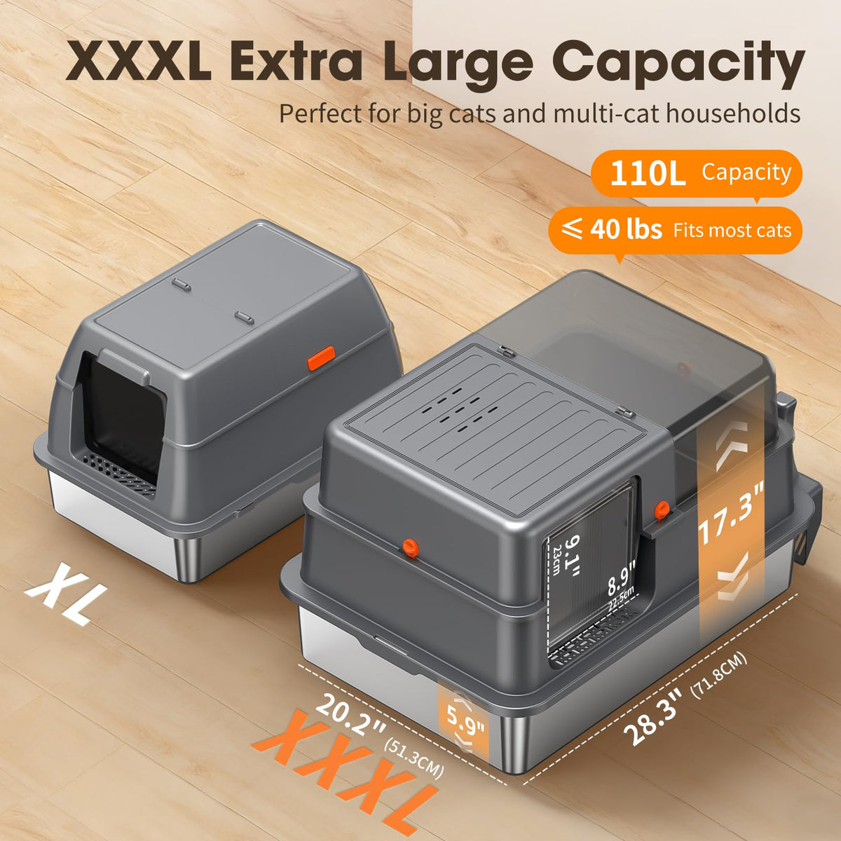 XXXL Stainless Steel Litter Box with Lid Z67053