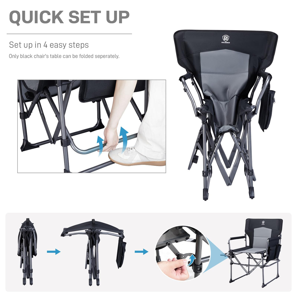 Portable Folding Camping Chair with Side Table, Black S163