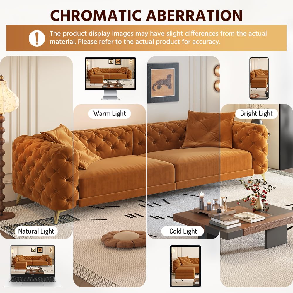 Orange Velvet Convertible Sleeper Sofa with Ottoman O38946
