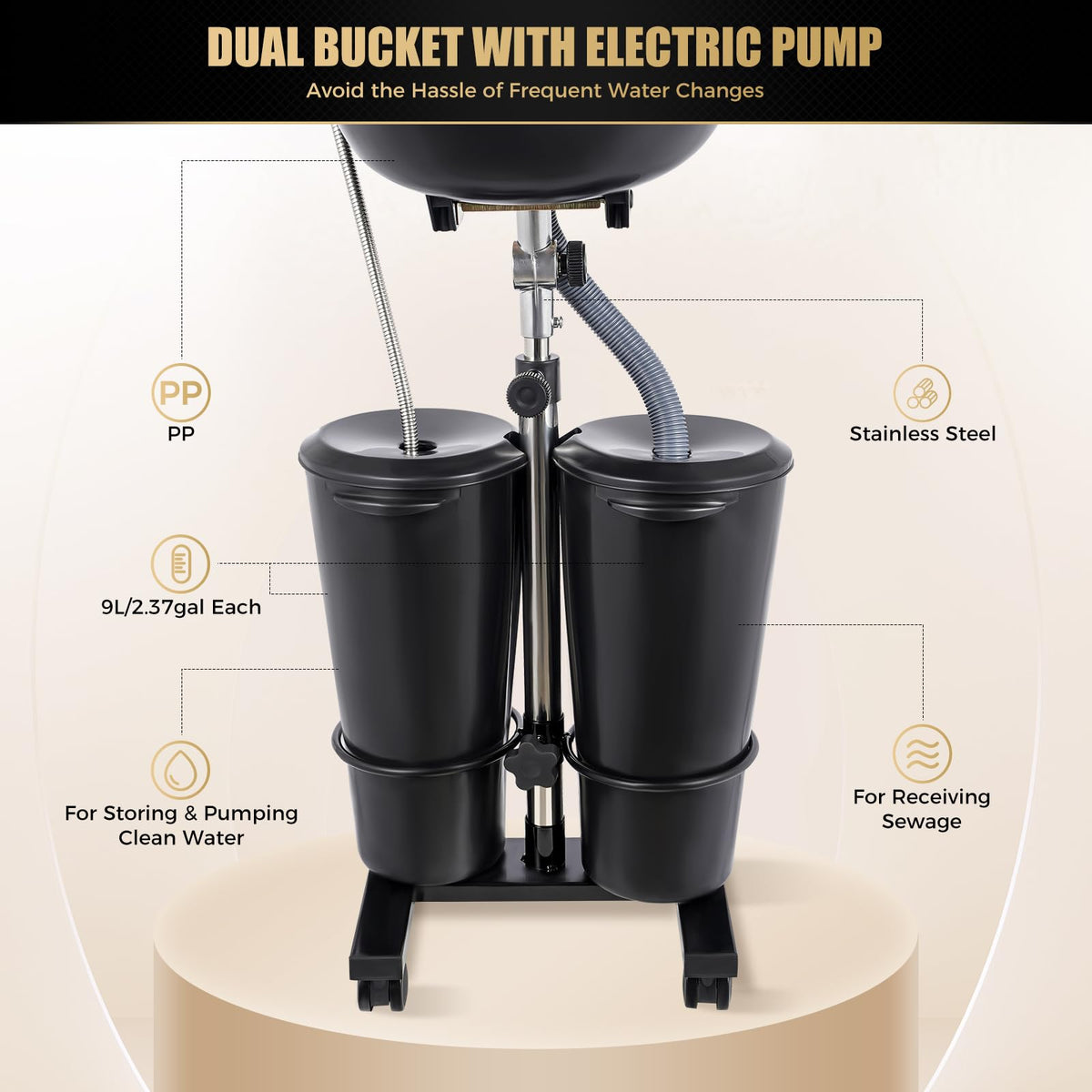 Portable Shampoo Bowl with Adjustable Height and Downspout Q447115