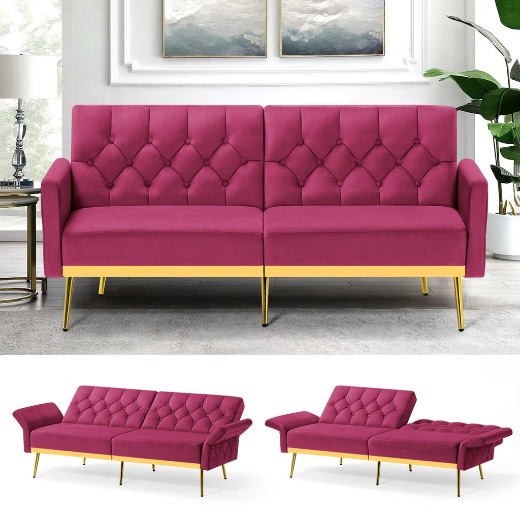 Velvet Sofa Bed with Adjustable Armrests & Backrests M608