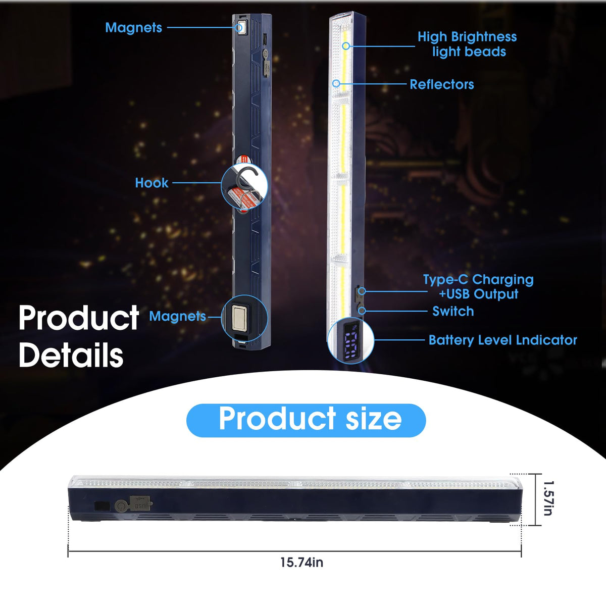 15.75-inches Magnetic Light Bar 7500mAh 8000 Lumens E90446