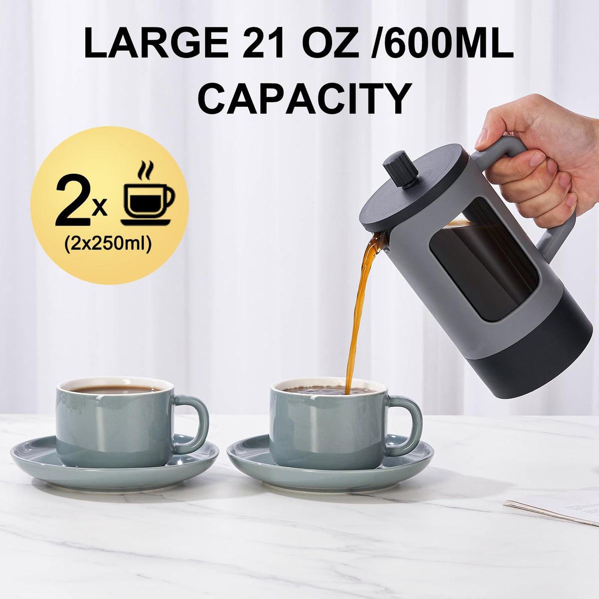21 oz Heat-resistant Borosilicate Glass French Press Coffee Maker M5983