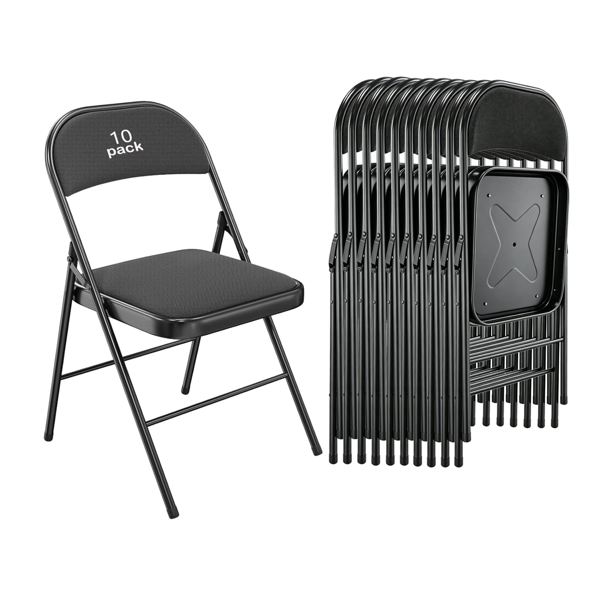 10 Pack Black Padded Folding Chairs O224
