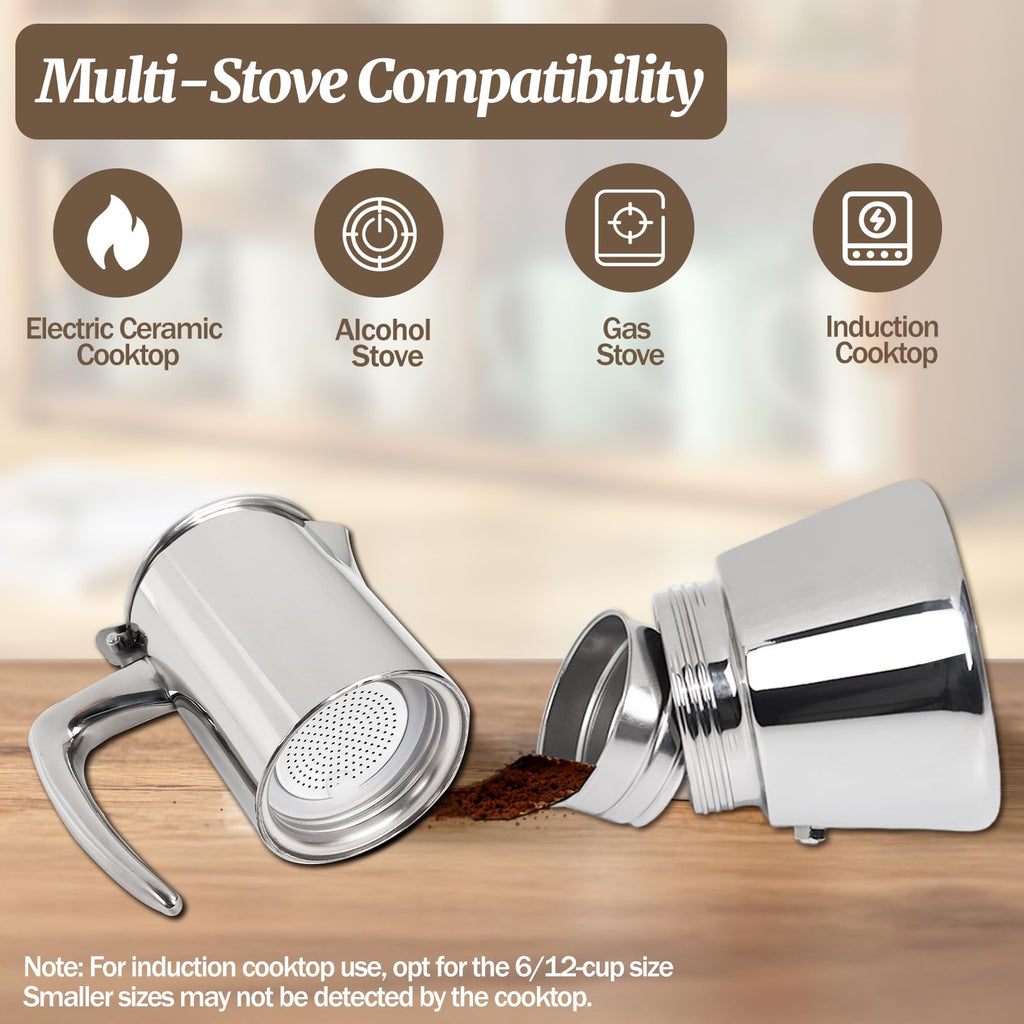 12 Cup 304 Stainless Steel Moka Pot D6236