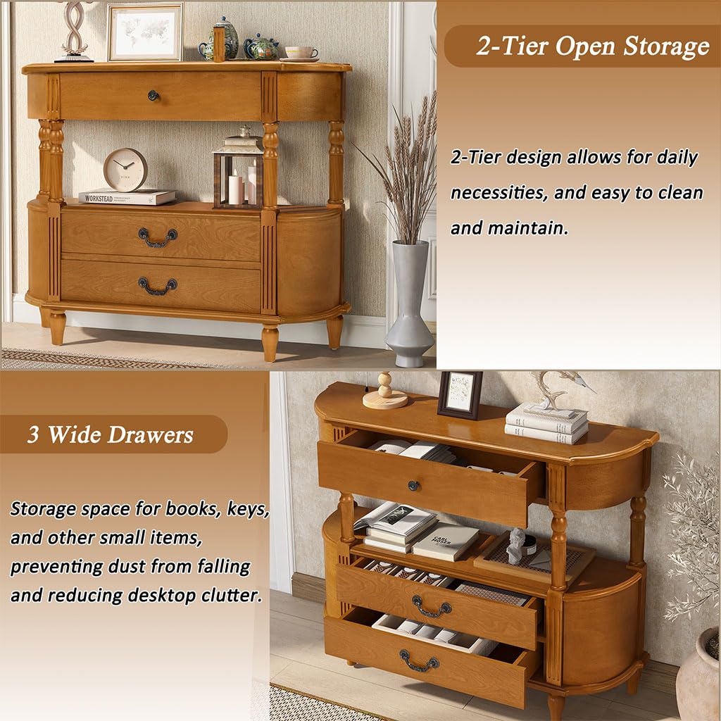 Solid Wood Console Table with 3 Drawers T1779