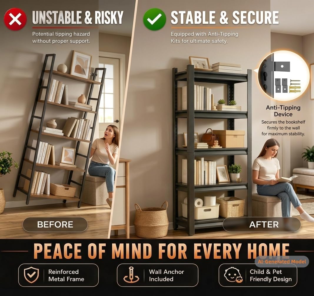5 Tier Heavy Duty Metal Bookshelf Z20233