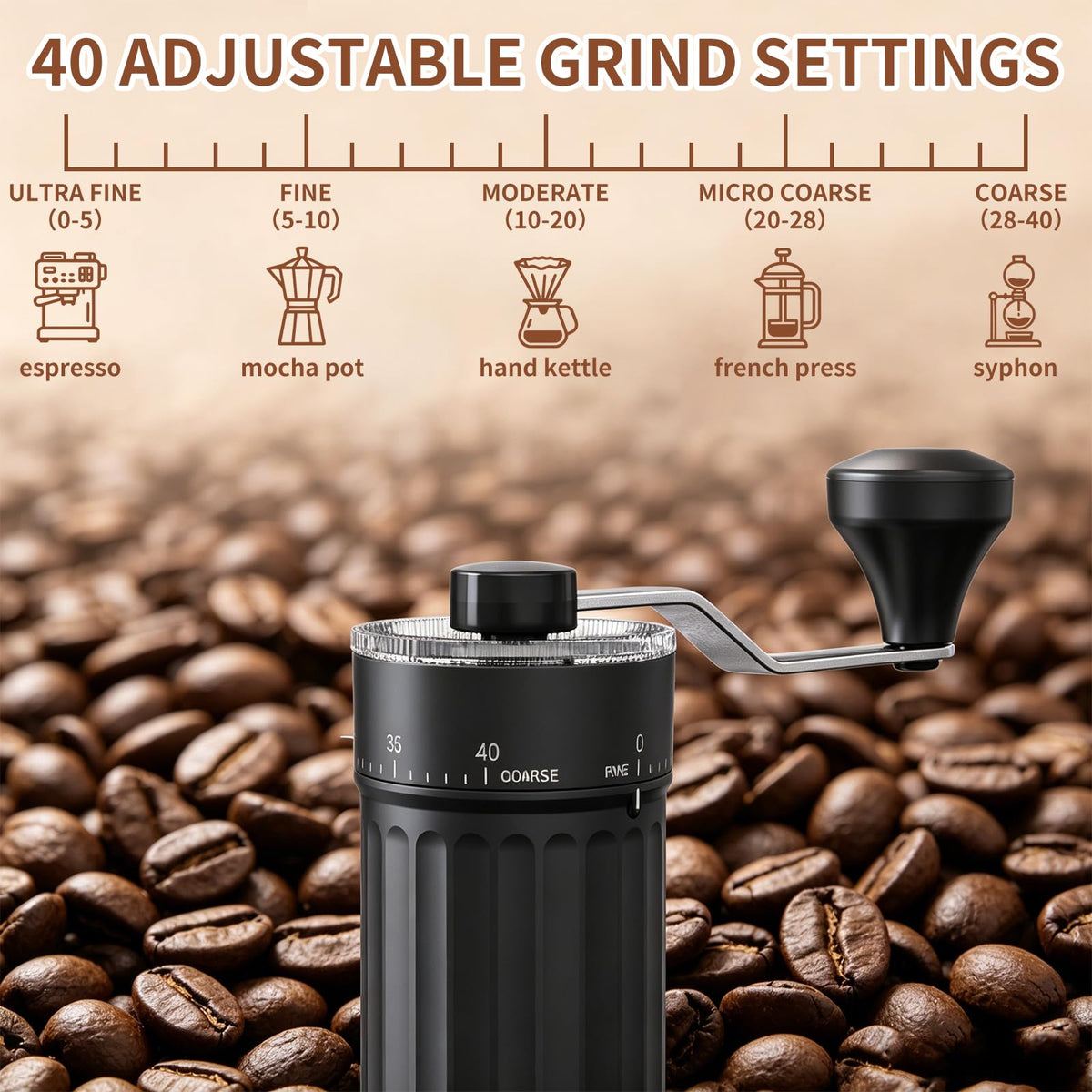 Manual Coffee Grinder 40 Adjustable Settings T74680