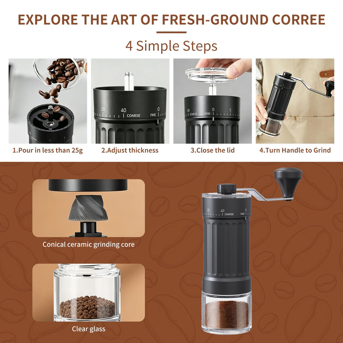 Manual Coffee Grinder 40 Adjustable Settings T74680