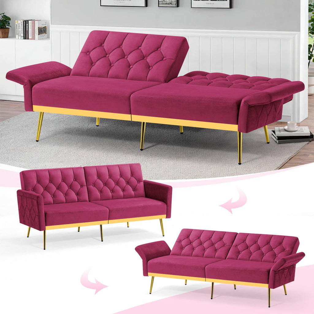 Velvet Sofa Bed with Adjustable Armrests & Backrests M608