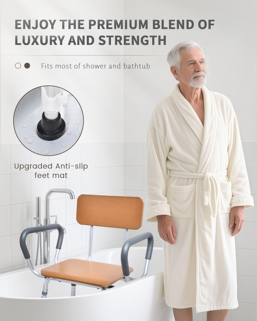 Height Adjustable Shower Chair with Arms and Back H297187