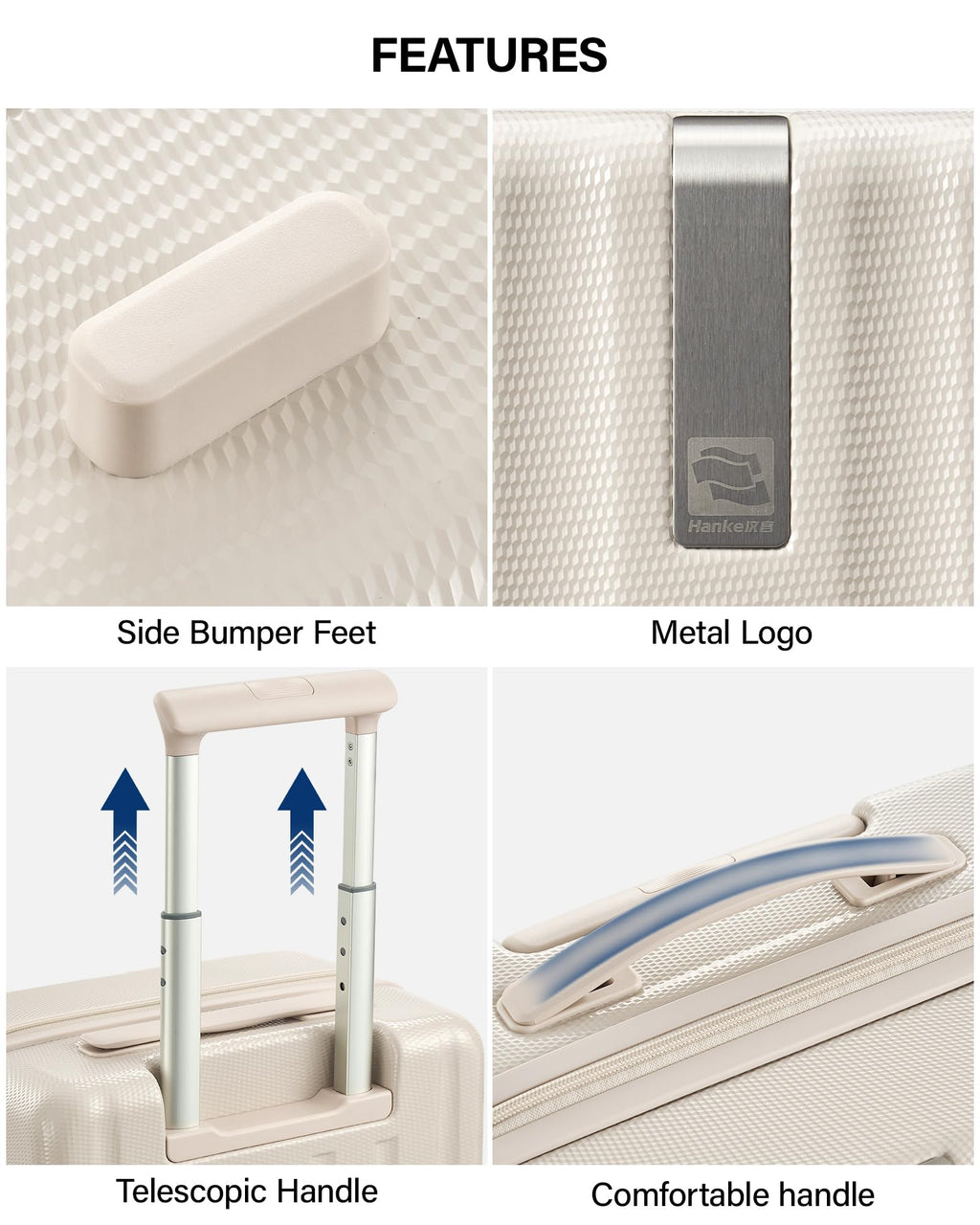 20 Inch PC Hard Shell Carry On Luggage with Wheels, TSA Lock, Ivory White C65190